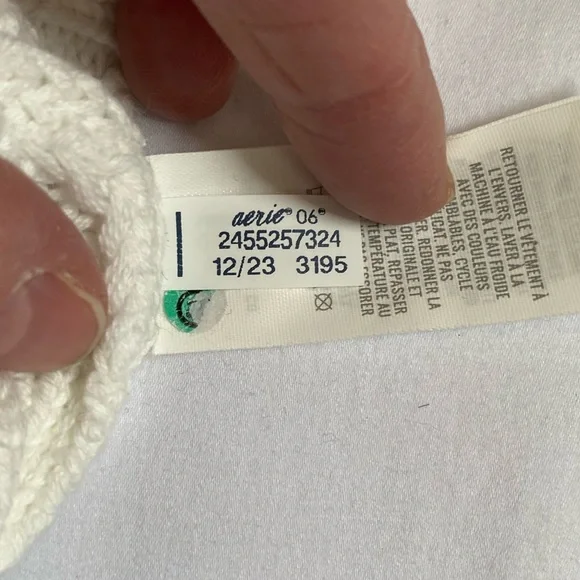 Aerie Women's Boho Coastal Creamy White 100% Cotton Open Knit Polo Sweater MD - Picture 16 of 16